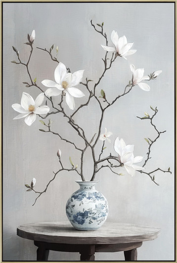 Still Magnolias II Print on Canvas with Champagne Frame - 82.5 x 122.5 x 4.5cm