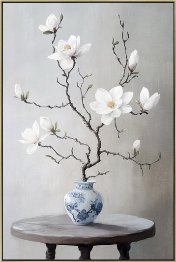 Still Magnolias II Print on Canvas with Champagne Frame - 82.5 x 122.5 x 4.5cm