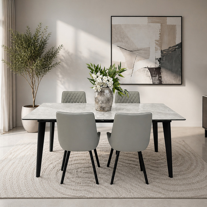 Bruno Extension Dining Table with Juliana Chairs in Dove Grey