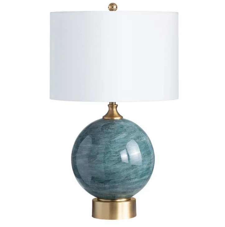 Downs Glass & Metal Table Lamp with White Linen Shade
