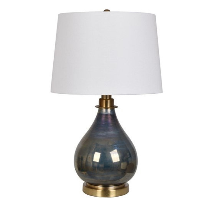 Cone Ceramic & Metal Table Lamp with White Linen Tapered Drum Shade
