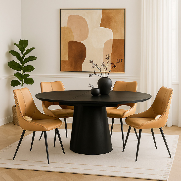 Artiss Black Extension Dining Suite with 4 Artiss Chairs in Caramel PU