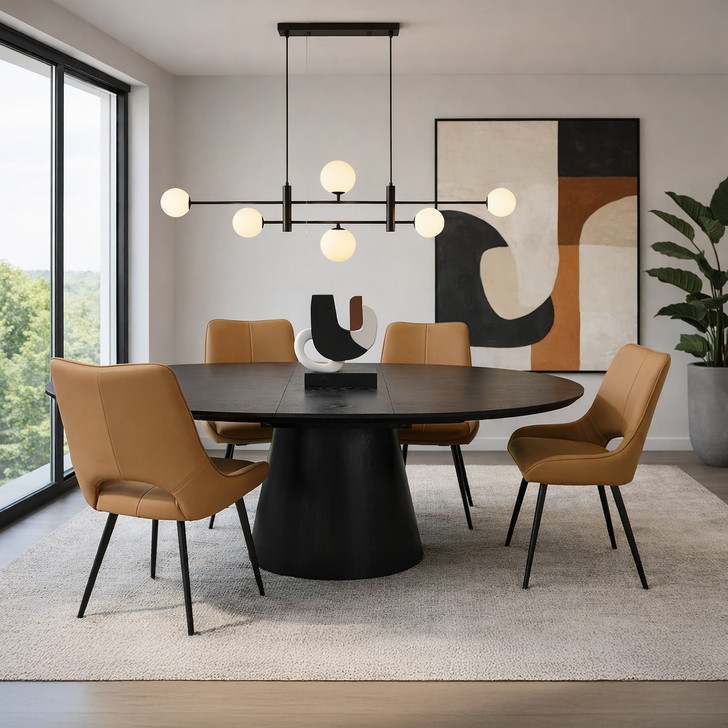 Artiss Black Extension Dining Suite with 4 Artiss Caramel Chairs