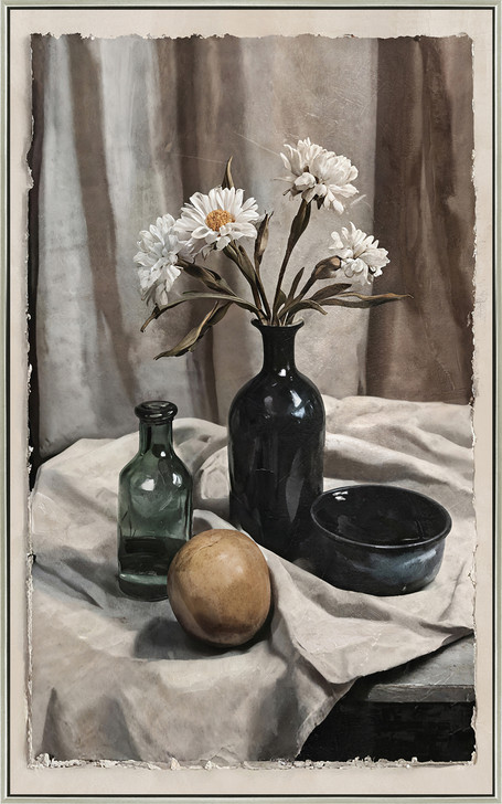 Still Life I Print on Canvas with Champagne Frame - 52.5 x 82.5 x 4.5cm