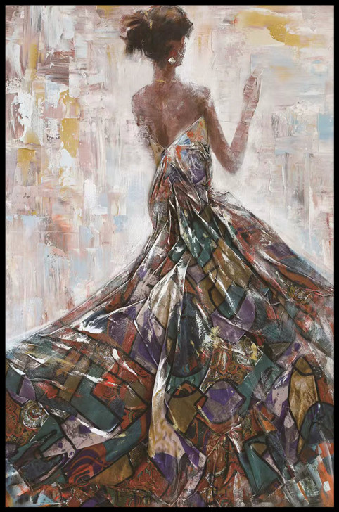 Glamour Hand Painted Canvas with Fabric Detail - 82 x 122 x 4cm