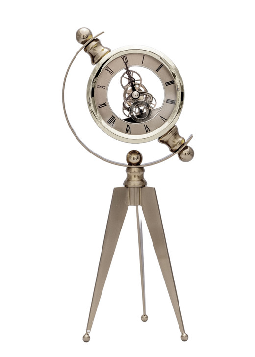 Silver Metal Clock on Tripod Base -14 x 14 x 33cm