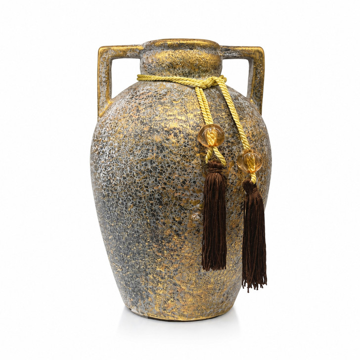 Ceramic Greek Urn with Tassel Detail - 15.5(W) x 17(H)cm