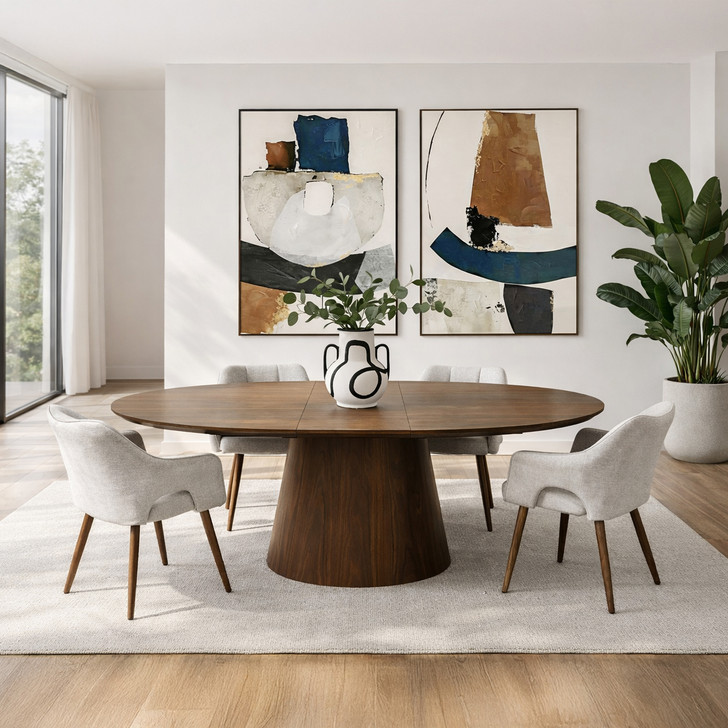 Artiss Walnut Extension Dining Table with 4 Luna Fabric Chairs