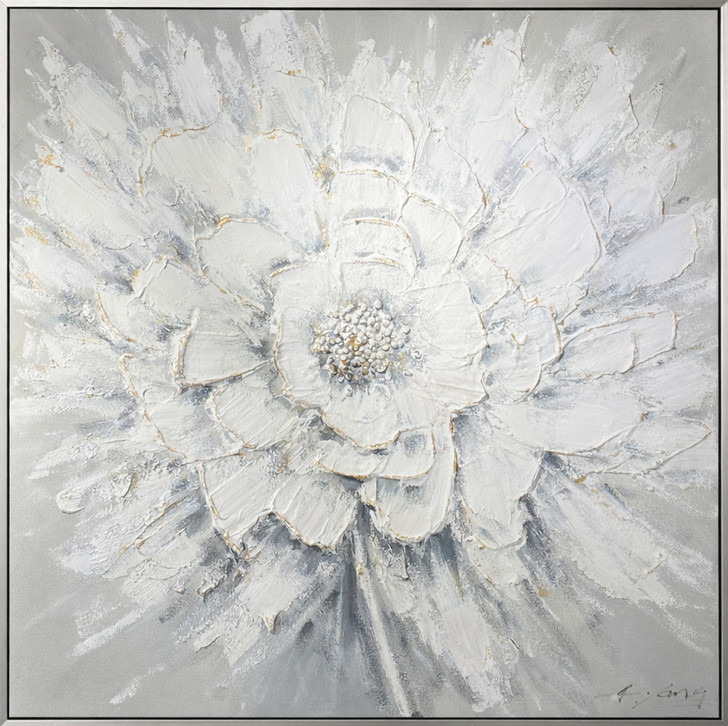 Majestic Hand Painted Canvas with Brushed Silver Frame - 102.5 x 102.5 x 4.5cm