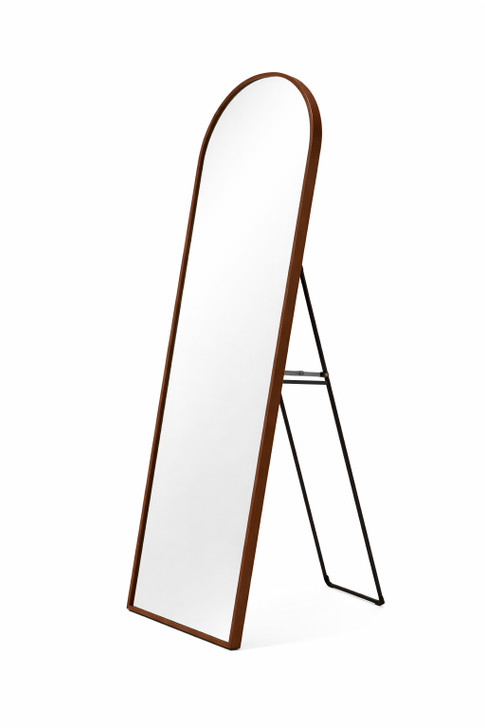 Slim Arch Mirror with Brushed Aluminium Frame in Walnut Colour - 50 x 160cm