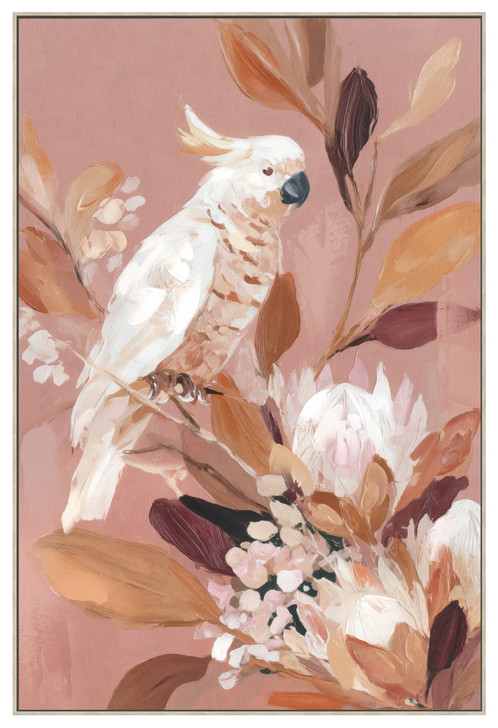Cockatoo Resting I Print on Canvas with Bleached Natural Frame - 62.5 x 92.5 x 4.5cm