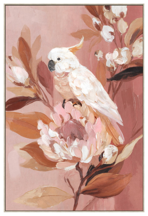 Cockatoo Resting II Print on Canvas with Bleached Natural Frame - 62.5 x 92.5 x 4.5cm