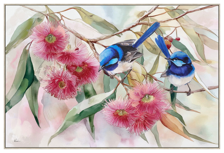 Gumnuts in Flower Print on Canvas with Washed Natural Frame - 122.5 x 82.5 x 4.5cm