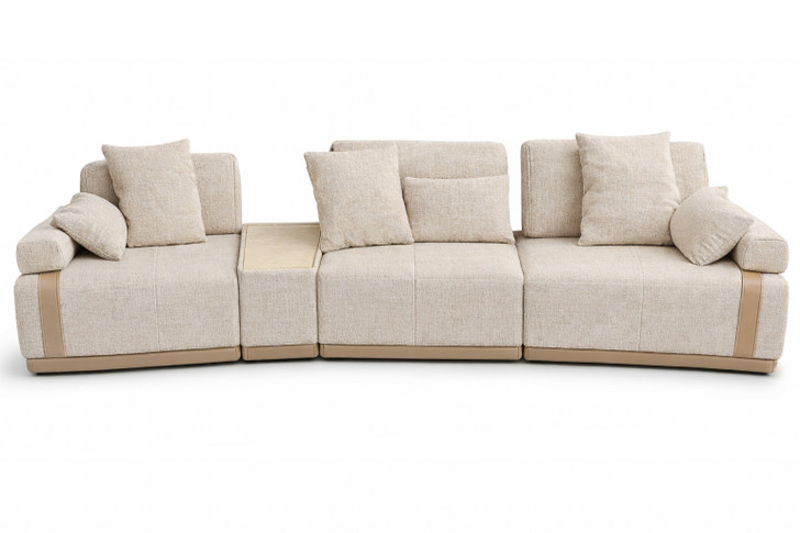 Sienna 4 Piece Modular Sofa in Oatmeal Woven Fabric & Beige PU