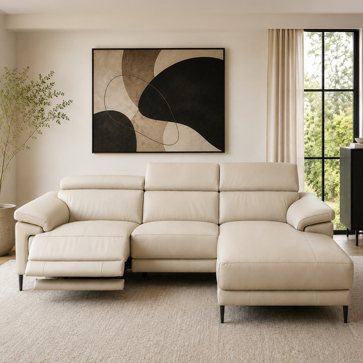 Komo RHF Chaise Lounge in Beige Leather