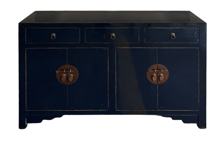 L010 - Handcrafted Chinese Cabinet in High Gloss Dark Blue