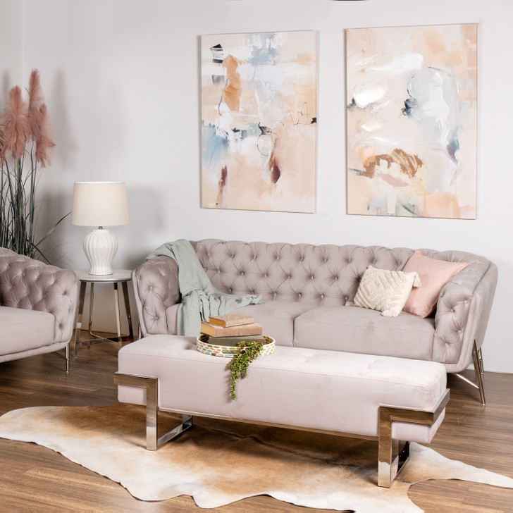 Alessia 3 seater sofa in soft beige velvet