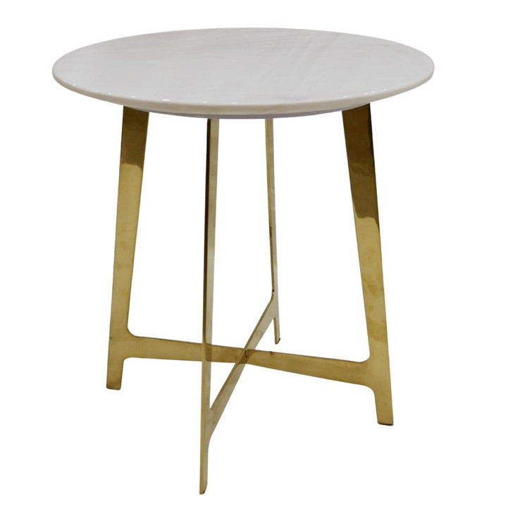 Rome White Stone Lamp Table with Polished Gold Base