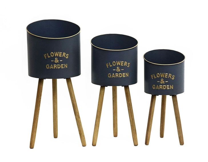 Black Metal Planter Stands with Natural Timber Tripod Legs