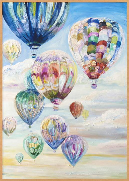 Ballooning Hand Painted Oil on Canvas with Natural Frame