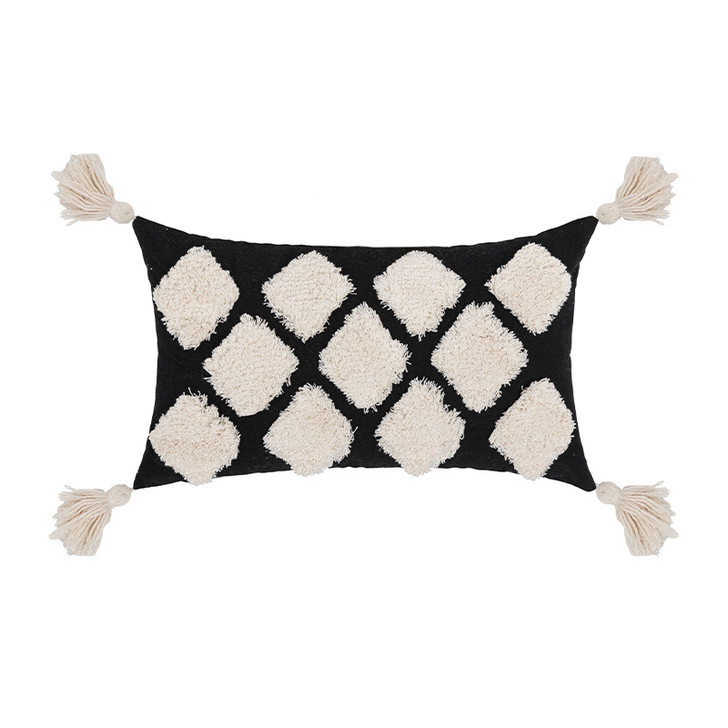 Tufted Black & White Cushion - 30 x 50cm