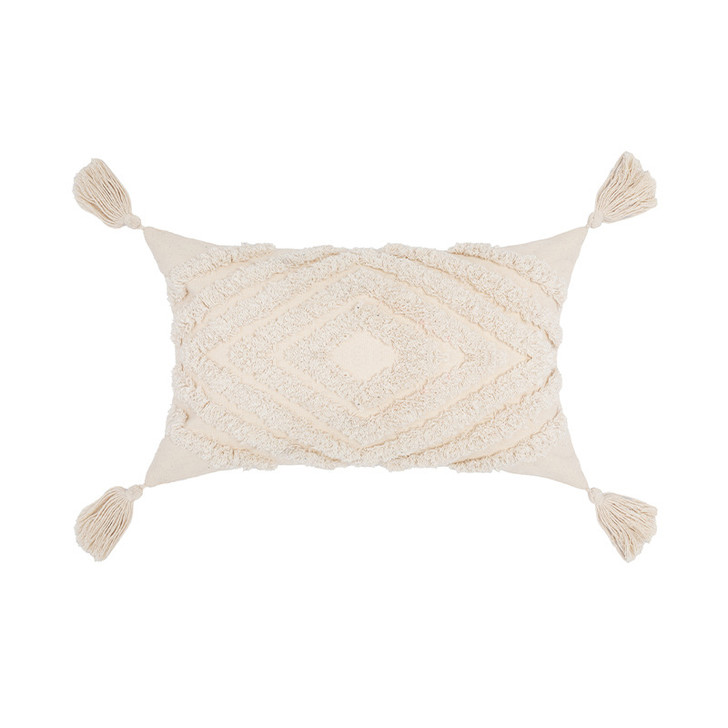Tufted White Rectangular Cushion - 30 x 50cm