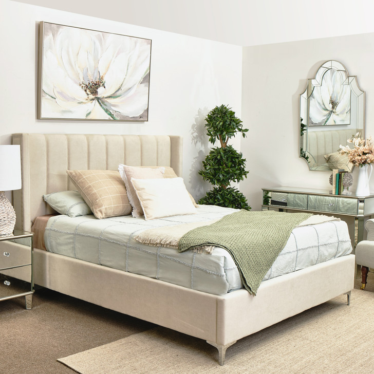 Vienna Queen Size Bed in Ivory Fabric
