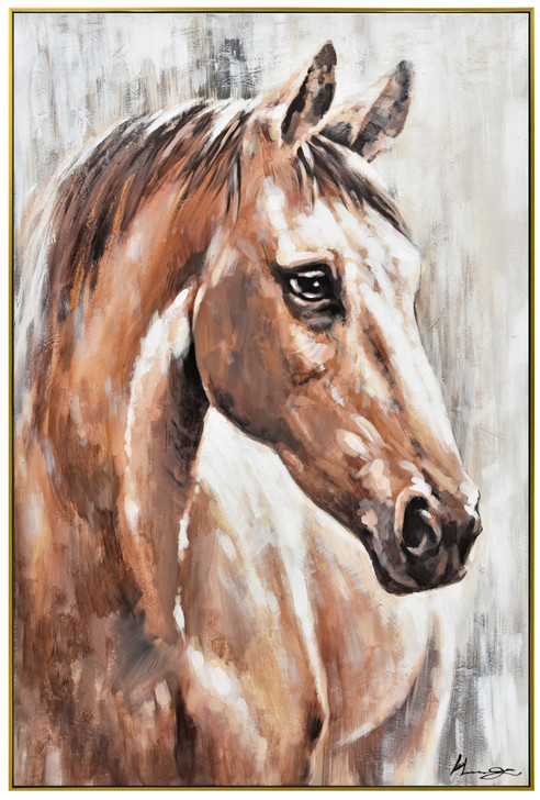 Chestnut Horse Oil on Canvas Painting with Gold & Black Frame