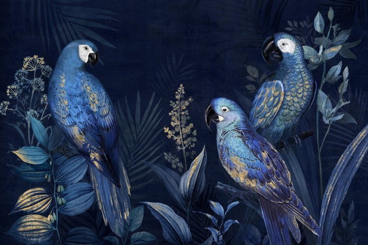 Parrot Meeting Print on Canvas with Hand Painted Detail