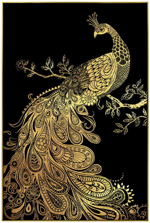 Golden Peacock I Print on Canvas with Gold & Black Frame
