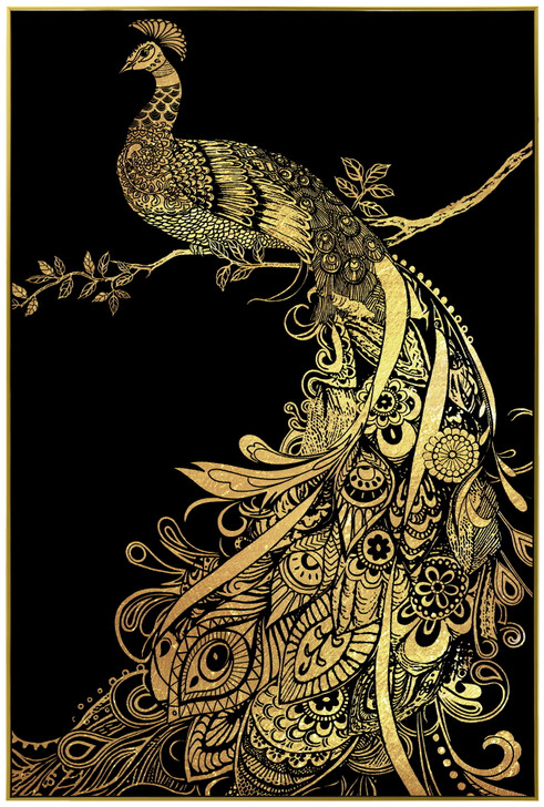 Golden Peacock II Print on Canvas with Gold & Black Frame
