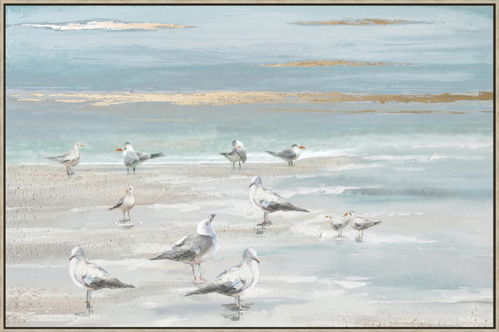 Seagulls on Beach - Print on canvas with hand painted detail & resin frame