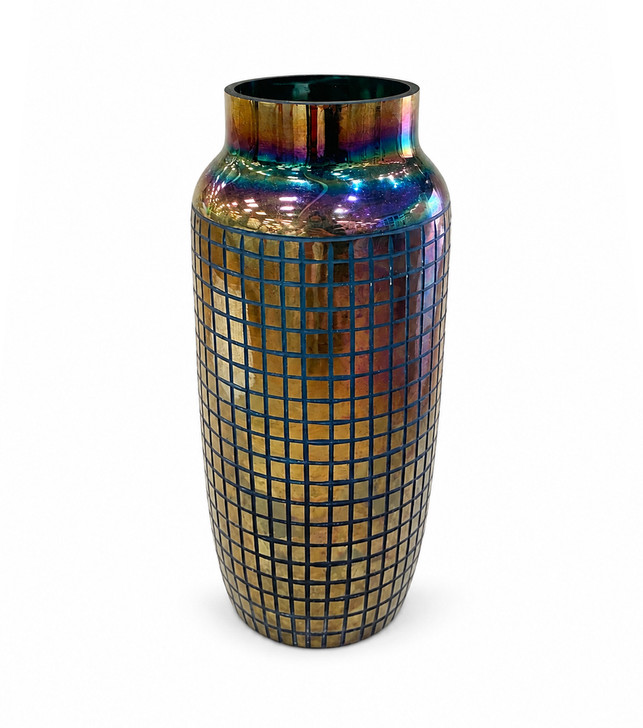 Azure Iridescent Glass Vase - 10 x 10 x 31.5cm
