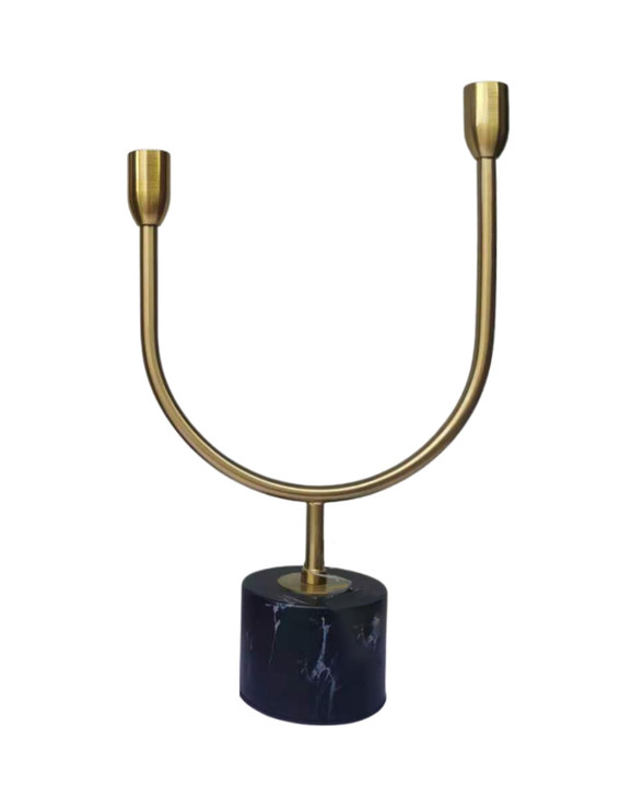 Asymmetrical Candle Holder in Brushed Gold with Black Base