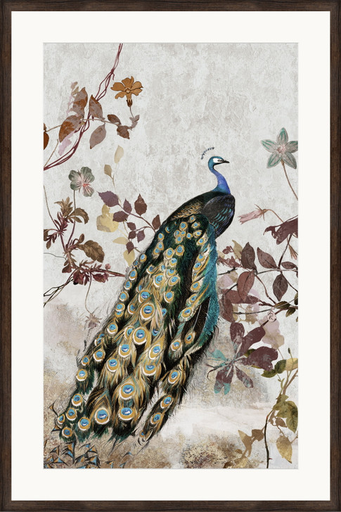 Peacock on Brown Branch II Print on Acrylic