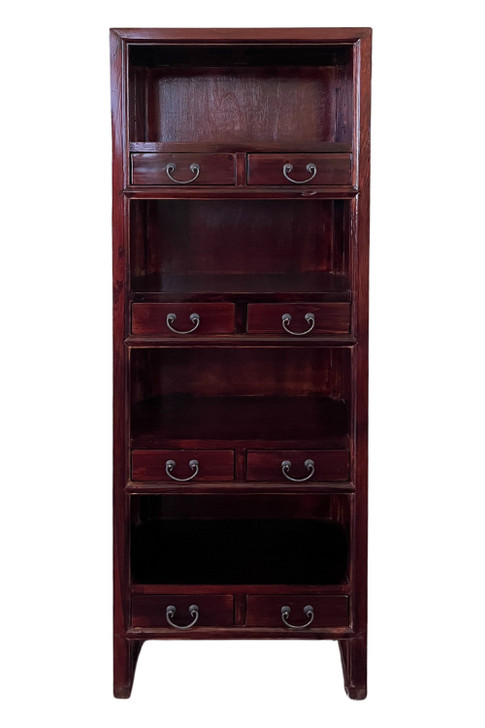 60624 - 4 Shelf Bookcase with 8 Drawers in High Gloss Brown