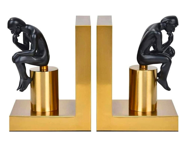 Thinking Gold Metal & Black Resin Bookends