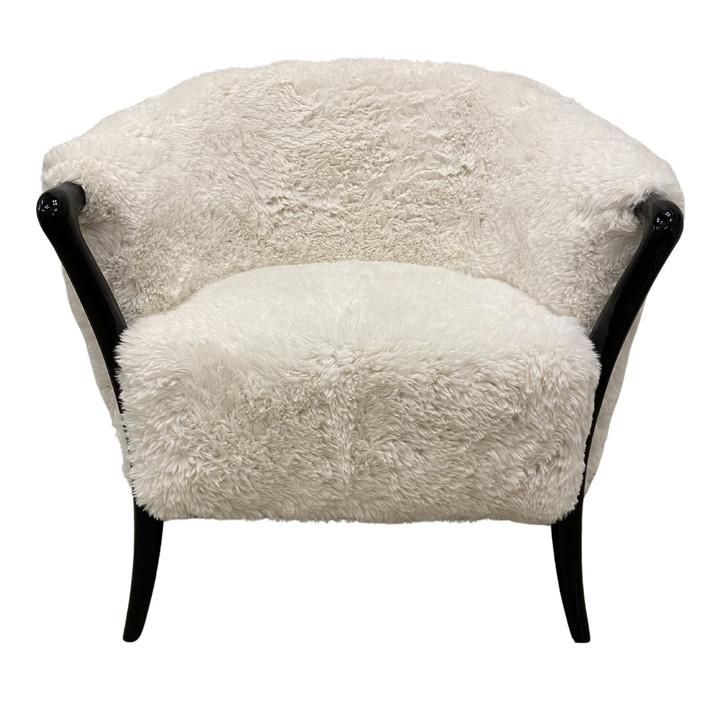Cosy Faux Fur Armchair with Polished Black Arms & Legs