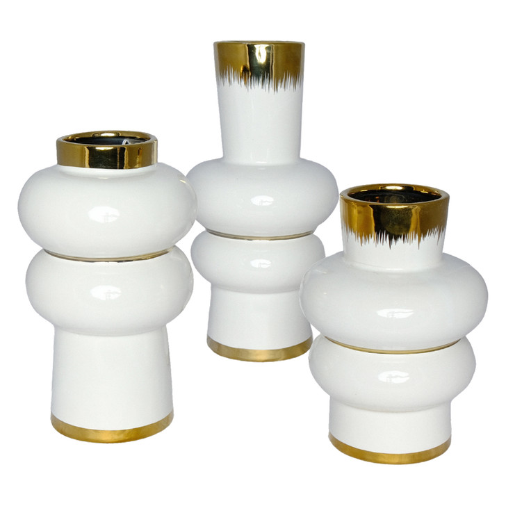 Minka White & Gold Ceramic Vases