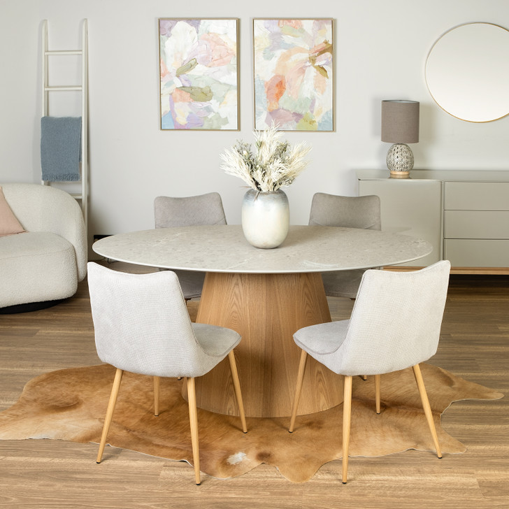 Cobble Oval Dining Table with Light Grey Top & Oak Base