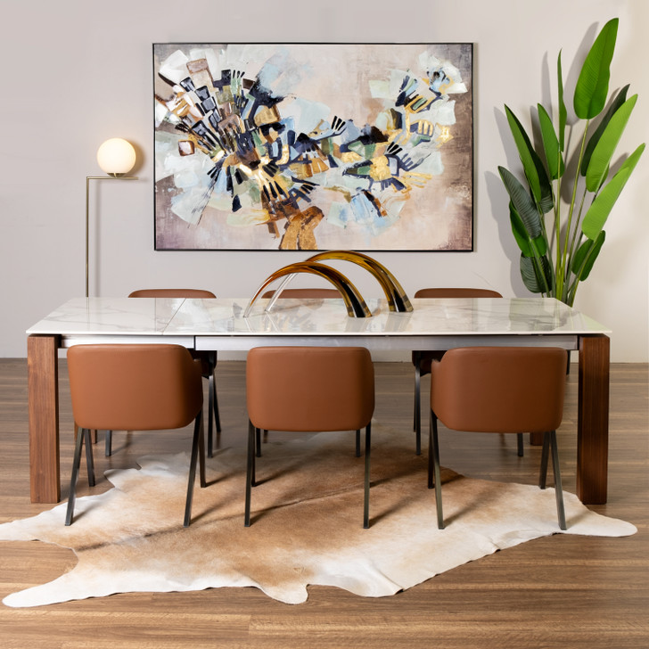 Miles Extension Dining Table with 6 Prato Tan Chairs