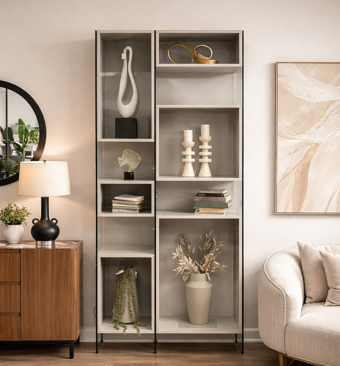 Oslo Glossy Taupe Polyurethane & Glass Bookshelf