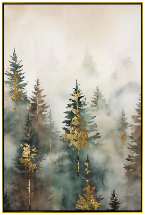 Pine Forest I Print on Canvas with Gold & Black Frame