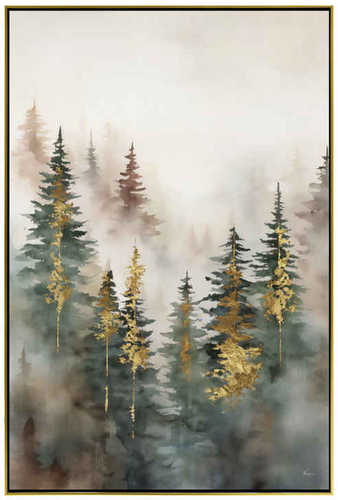 Pine Forest II Print on Canvas with Gold & Black Frame