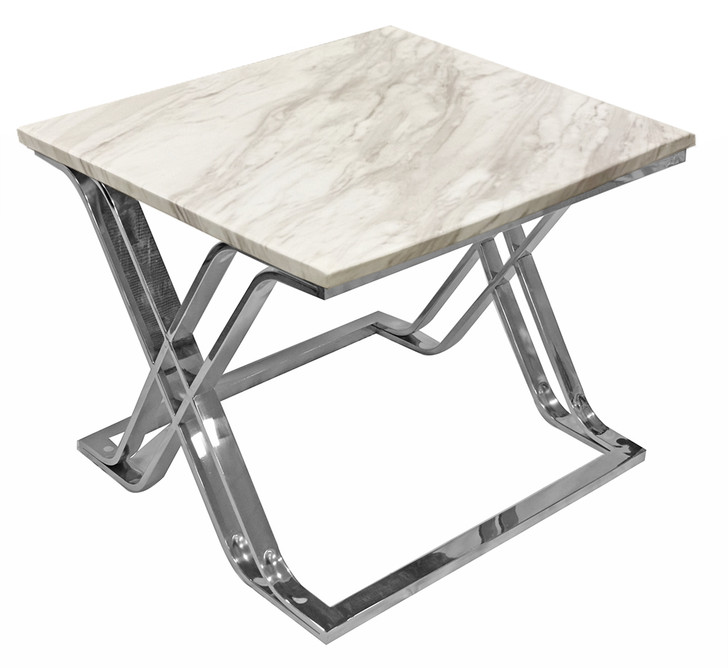 Venice White Stone Lamp Table with Stainless Steel Base
