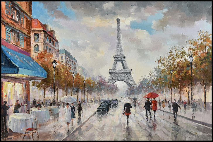 A Day in Paris Hand Painted Canvas Artwork with Black Frame