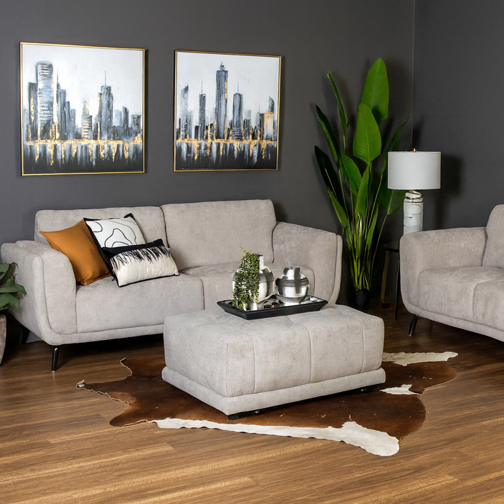 Aubery 3+2 Seater Sofa Upholstered in Light Grey Fabric