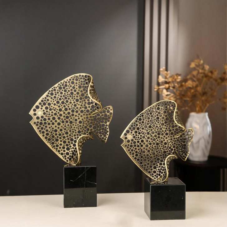 Gold Fish Metal & Glass Sculptures in Small & Large