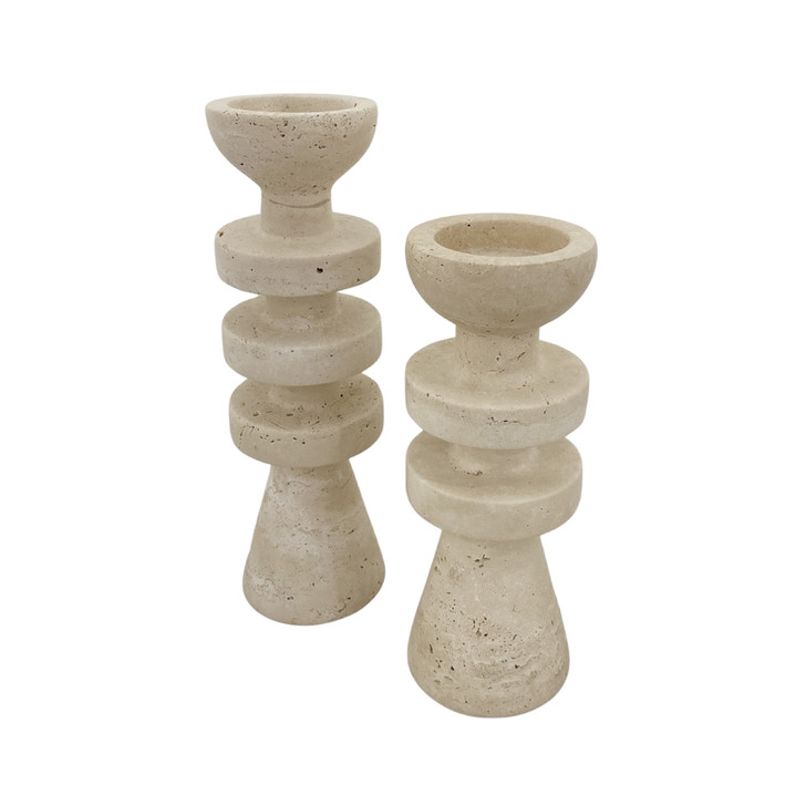 Banded Candleholders in Solid Travertine