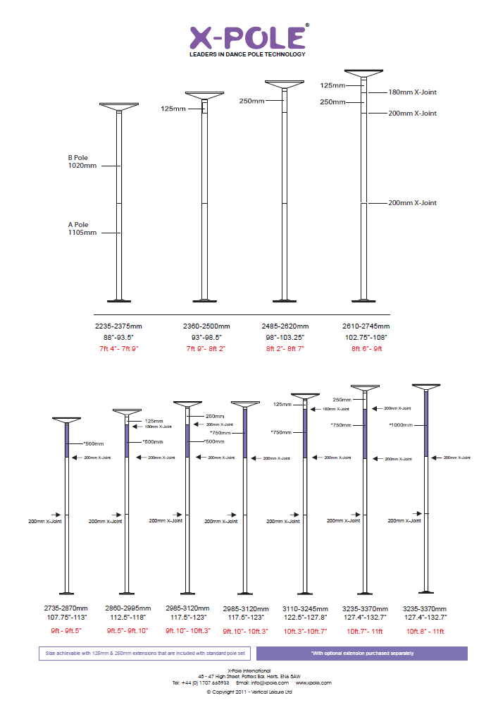 X Pole Extension Chart